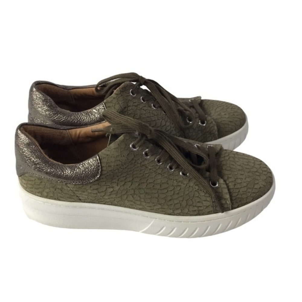 Sofft Olive Green Textured Leather Platform Sneaker with Metallic Heel - Picture 2 of 8